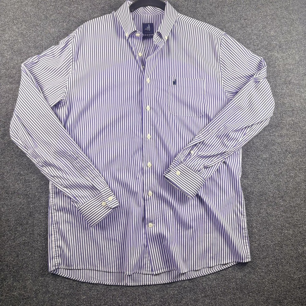 Johnnie-O‎ Shirt Mens Large Purple White Striped Button Down Long Sleeve Casual